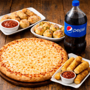 The Sweetie Sampler - One Large Pizza, Mozzarella Sticks, Garlic Knots, and a 2 Liter for 29.99